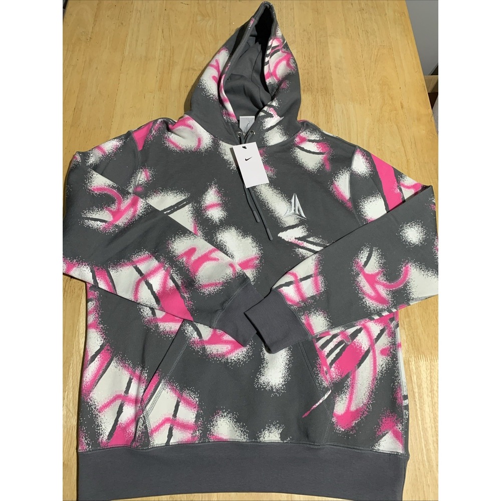 Nike Ja Morant Club Fleece Hoodie Men's Large Gray Pink Graffiti NWT HV3378-025